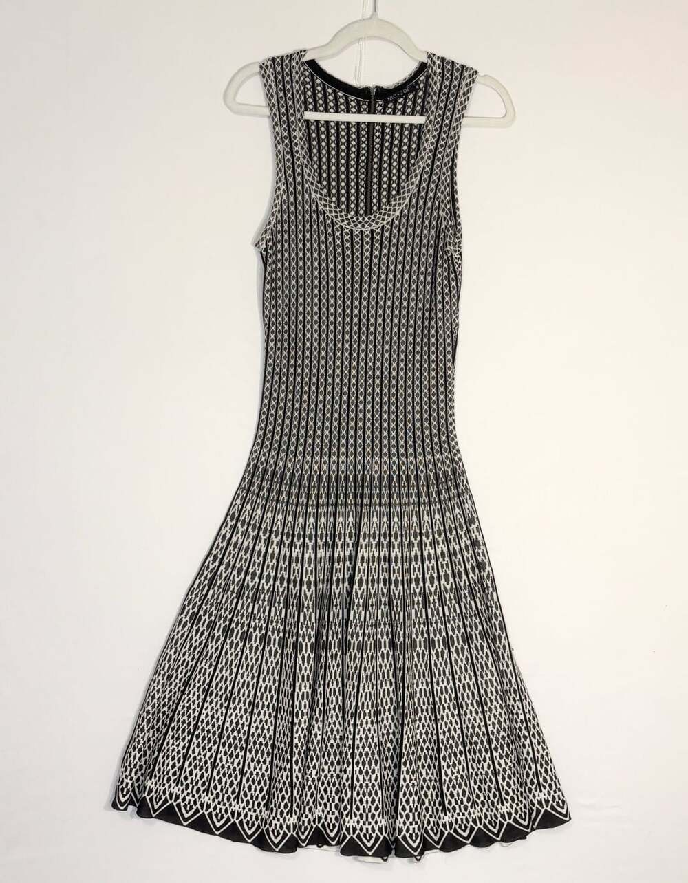 Nic+Zoe Womens Dress Medium Black White Knee Length Geometric Party Casual